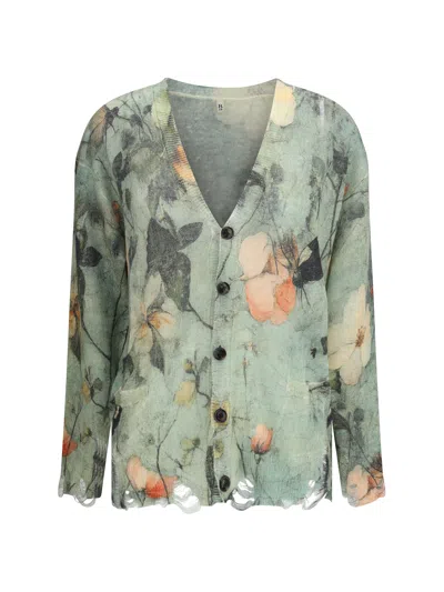 R13 Floral Pattern Cardigan In Green