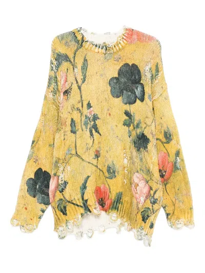 R13 Floral-pattern Distressed Sweater In Yellow