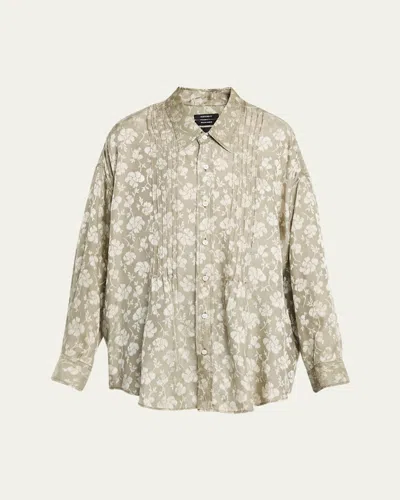 R13 Floral Pintuck Long-sleeve Shirt In Green