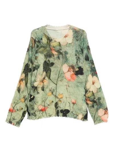R13 Floral-print Cashmere Sweater In Green