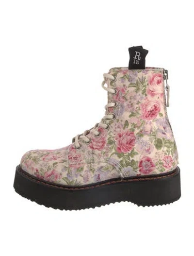 Pre-owned R13 Floral Print Combat Boots In Neutral