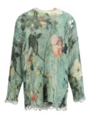 R13 Ripped Floral Oversize Cotton Sweater In Green