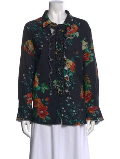 Pre-owned R13 Floral Print Long Sleeve Blouse In Black