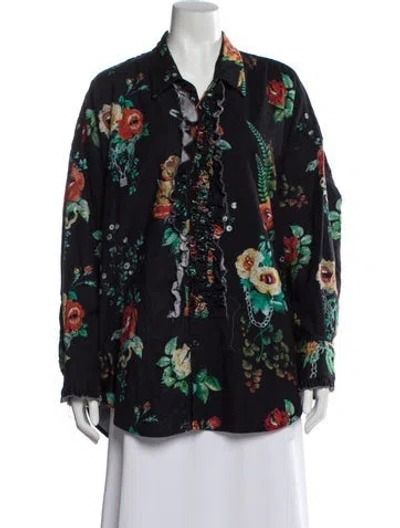 Pre-owned R13 Floral Print Long Sleeve Button-up Top In Black