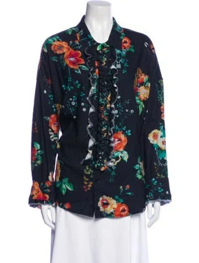 Pre-owned R13 Floral Print Long Sleeve Button-up Top In Black