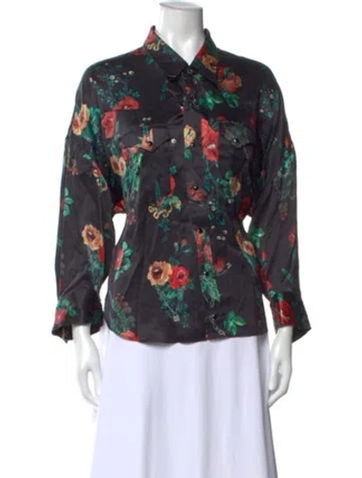 Pre-owned R13 Floral Print Long Sleeve Button-up Top In Black