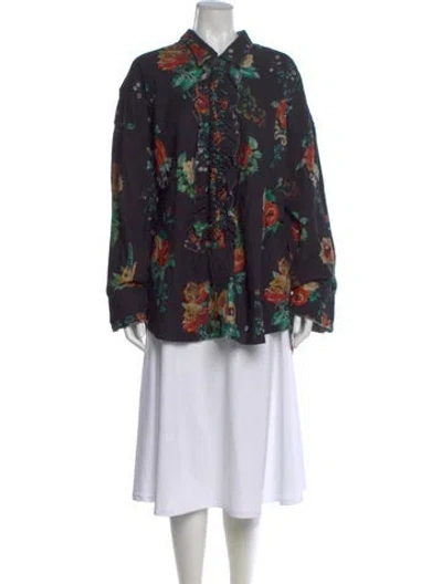 Pre-owned R13 Floral Print Long Sleeve Top In Green