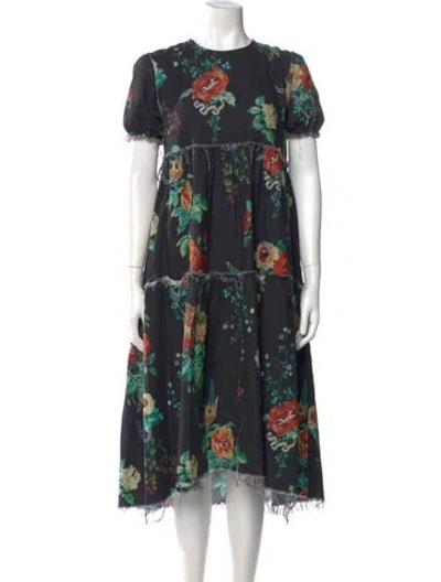 Pre-owned R13 Floral Print Midi Length Dress In Black