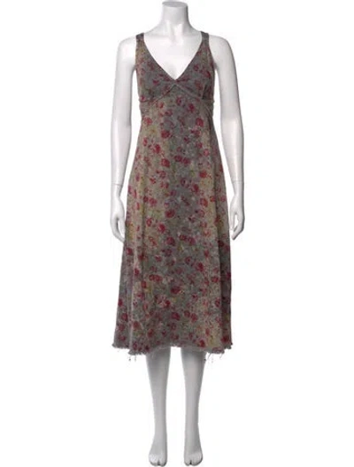 Pre-owned R13 Floral Print Midi Length Dress In Gray