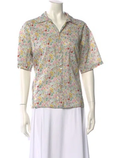 Pre-owned R13 Floral Print Short Sleeve Button-up Top In White