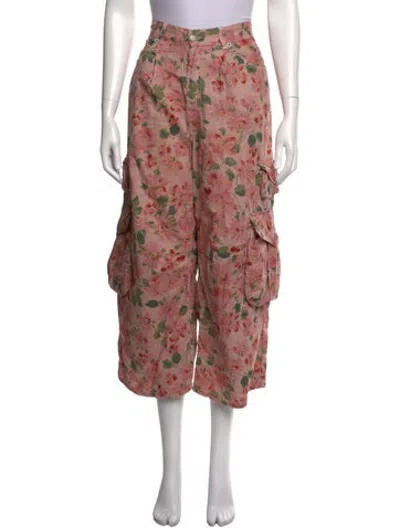 Pre-owned R13 Floral Print Straight Leg Pants In Pink