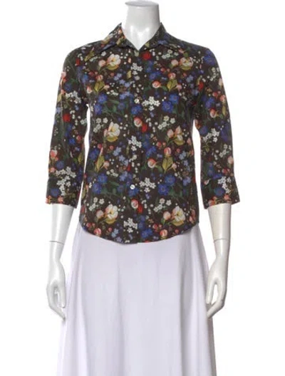 Pre-owned R13 Floral Print Three-quarter Sleeve Button-up Top In Multicolor