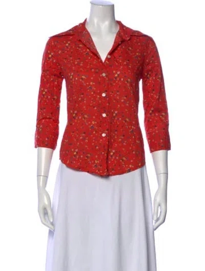 Pre-owned R13 Floral Print Three-quarter Sleeve Button-up Top In Red