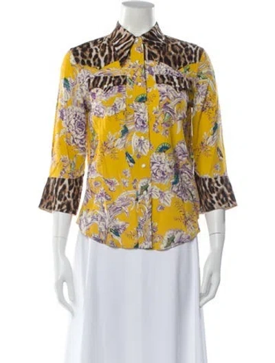 Pre-owned R13 Floral Print Three-quarter Sleeve Button-up Top In Yellow