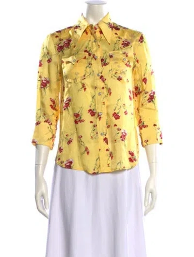 Pre-owned R13 Floral Print Three-quarter Sleeve Button-up Top In Yellow