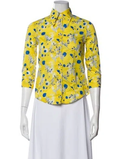 Pre-owned R13 Floral Print Three-quarter Sleeve Button-up Top In Yellow
