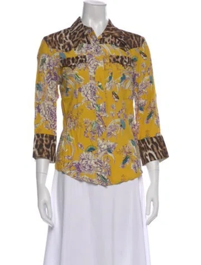 Pre-owned R13 Floral Print Three-quarter Sleeve Button-up Top In Yellow