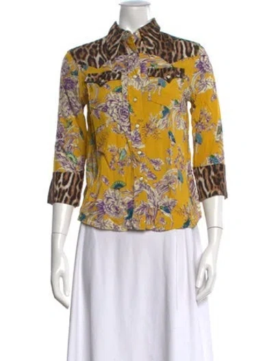Pre-owned R13 Floral Print Three-quarter Sleeve Button-up Top In Yellow