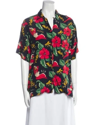 Pre-owned R13 Floral Print V-neck Blouse In Blue