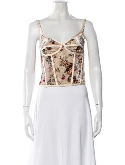 Pre-owned R13 Floral Print V-neck Crop Top In Neutral