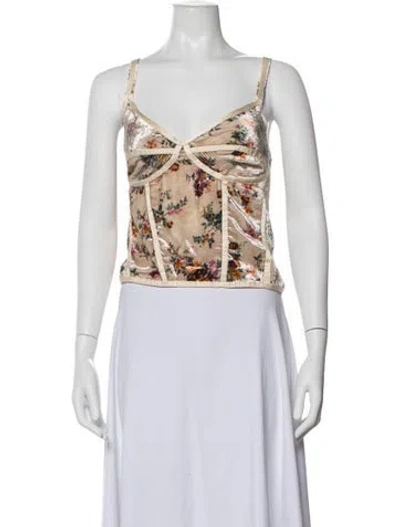 Pre-owned R13 Floral Print V-neck Top In Neutrals