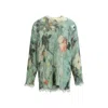 R13 Ripped Floral Oversize Cotton Sweater In Green