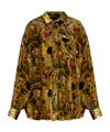 R13 Drop Neck Oversize Floral Velvet Button-up Shirt In Brown