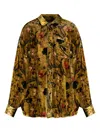 R13 Drop Neck Oversize Floral Velvet Button-up Shirt In Yellow