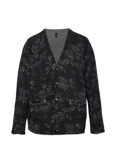 R13 Floral-motif Wool Cardigan In Black