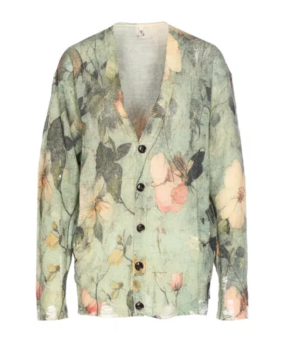 R13 Floral-print Distressed Cardigan In Gray