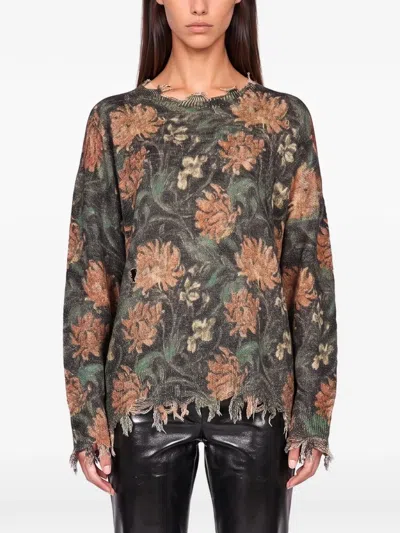 R13 Floral-print Distressed Sweater In Multi