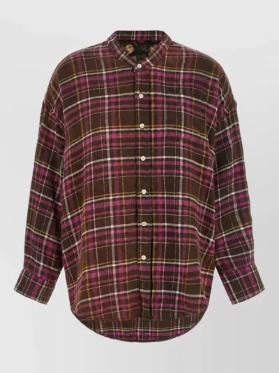 R13 Floral-print Scarf Detail Tartan Oversized Shirt In Multi