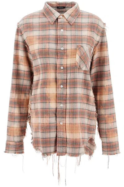 R13 Frayed Flannel Shirt In Orange