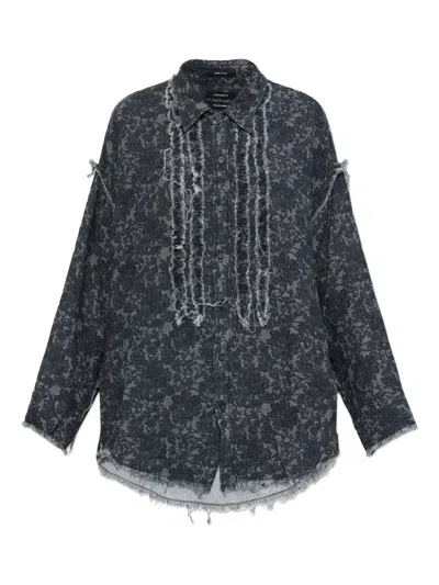 R13 Frayed Floral Shirt In Blue