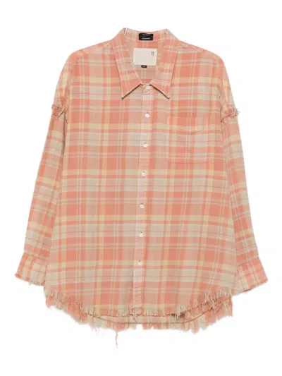 R13 Frayed Plaid Shirt In Orange