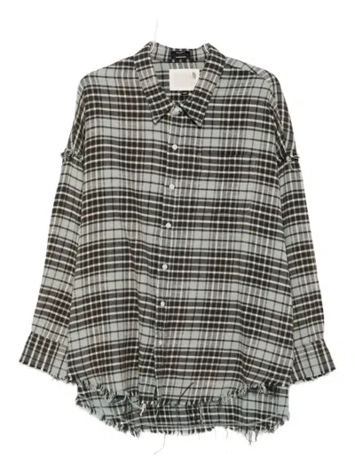 R13 Frayed Plaid Shirt In Gray