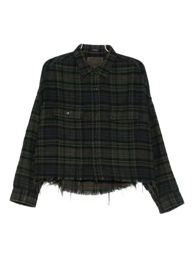 R13 Frayed Plaid Shirt In Green
