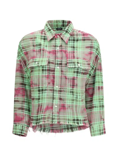 R13 Frayed Plaid Shirt In Green