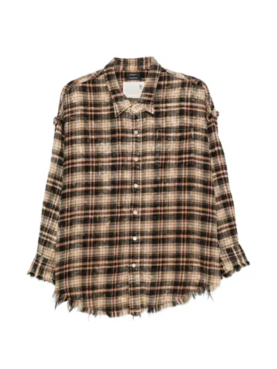 R13 Frayed Plaid Shirt In Multi