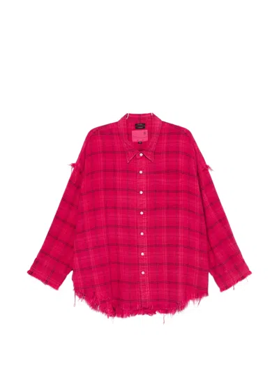 R13 Frayed Plaid Shirt In Red