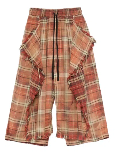 R13 FRAYED PLAID TROUSERS