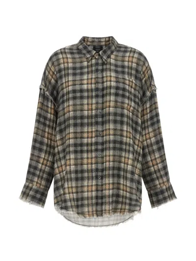 R13 Oversized Plaid Shirt Frayed Hem Pocket In Multi