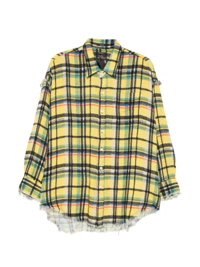 R13 Fringed Checked Shirt In Yellow