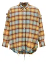 R13 Shredded Seam Drop Neck Plaid Flannel Button-up Shirt In Multicolor