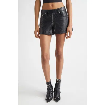 R13 Front Zip Leather Skort In Black