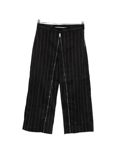 R13 Front Zip Striped Trousers In Black