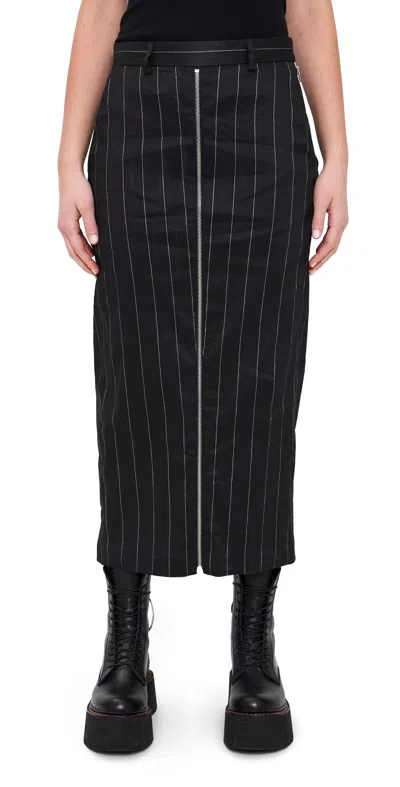 R13 Front Zip Trousers Black Silver/wide Pinstripe
