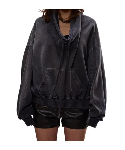 R13 Funnel Neck Short Pullover Sweater In Black