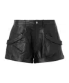 R13 Gathered Leather Shorts In Black