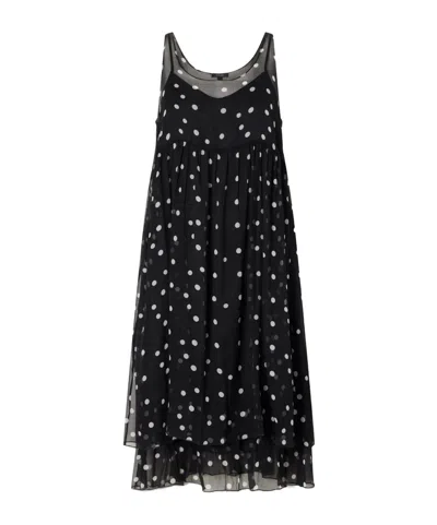 R13 Gathered Polka-dot Silk Midi Dress In Black